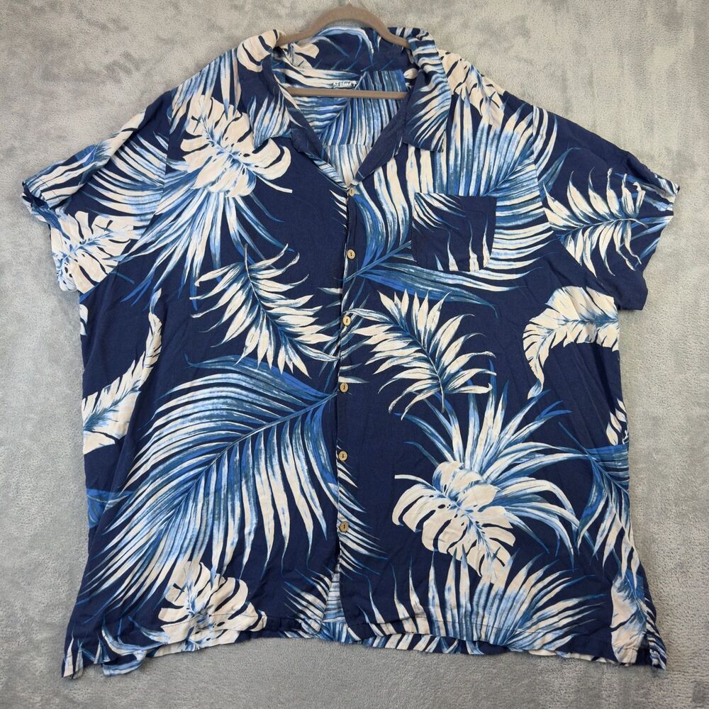 KS Island Shirt Mens 6XL Tall Blue Hawaiian Short Sleeve Big And Tall Pocket Top